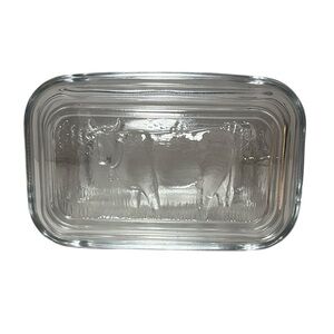 Luminarc Vintage Butter Dish Embossed Cow Top Clear Glass